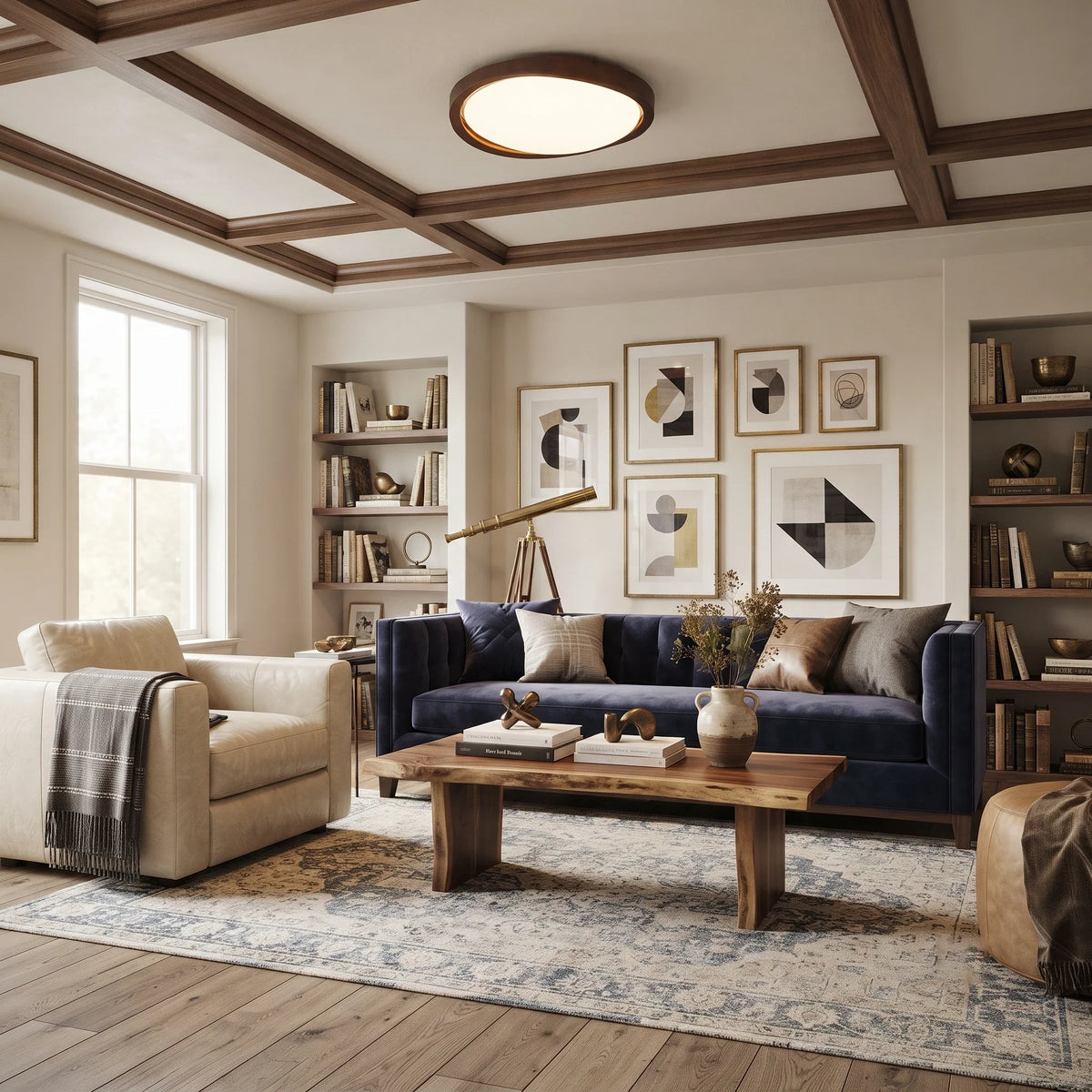 Curved Flush Mount in walnut for Low Ceilings by AUVIELIGHT