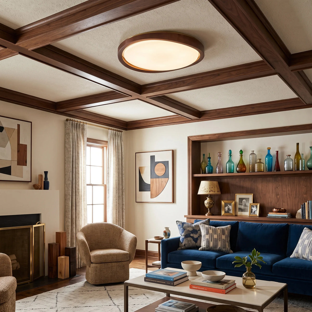 Curved Flush Mount in walnut for Low Ceilings by AUVIELIGHT