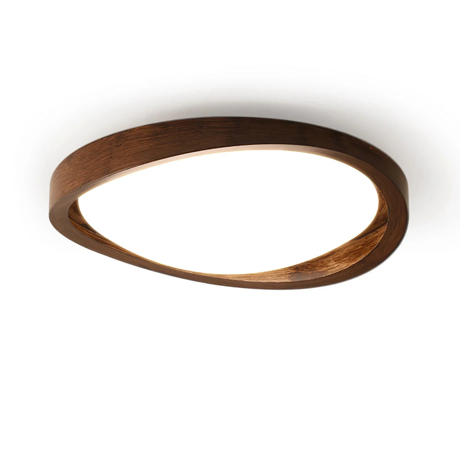 Curved Flush Mount in walnut for Low Ceilings by AUVIELIGHT, ∅ 17.7" x H 2.8" / Model A: Walnut Wood Grain Hydrographics / Warm Light