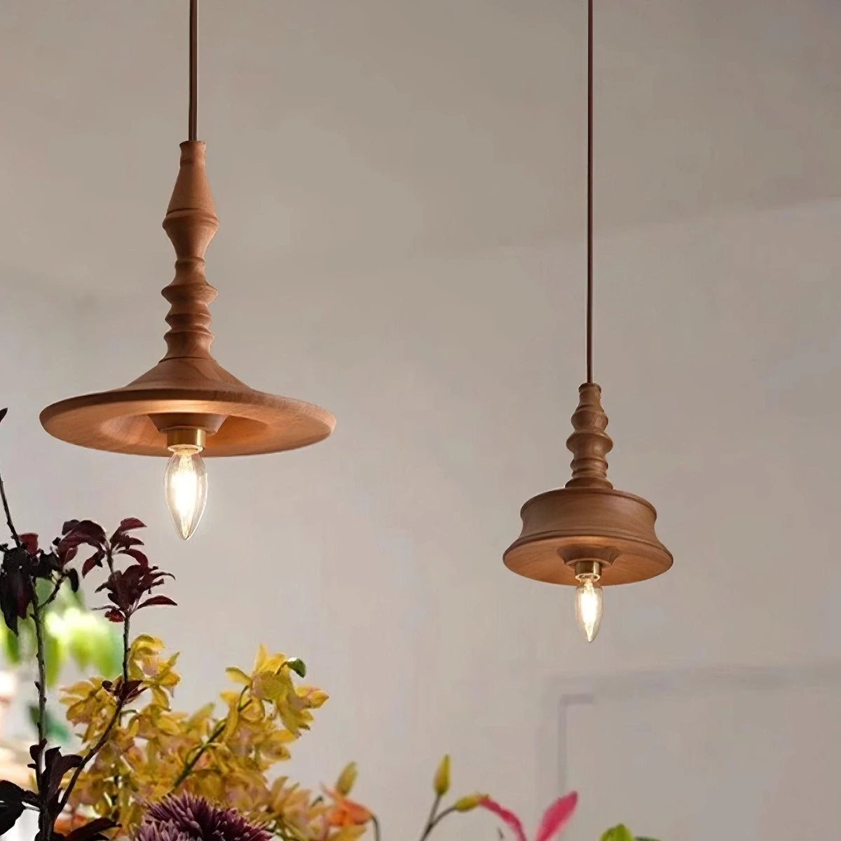 Spindle Pendant Light in walnut for Kitchen Island by AUVIELIGHT
