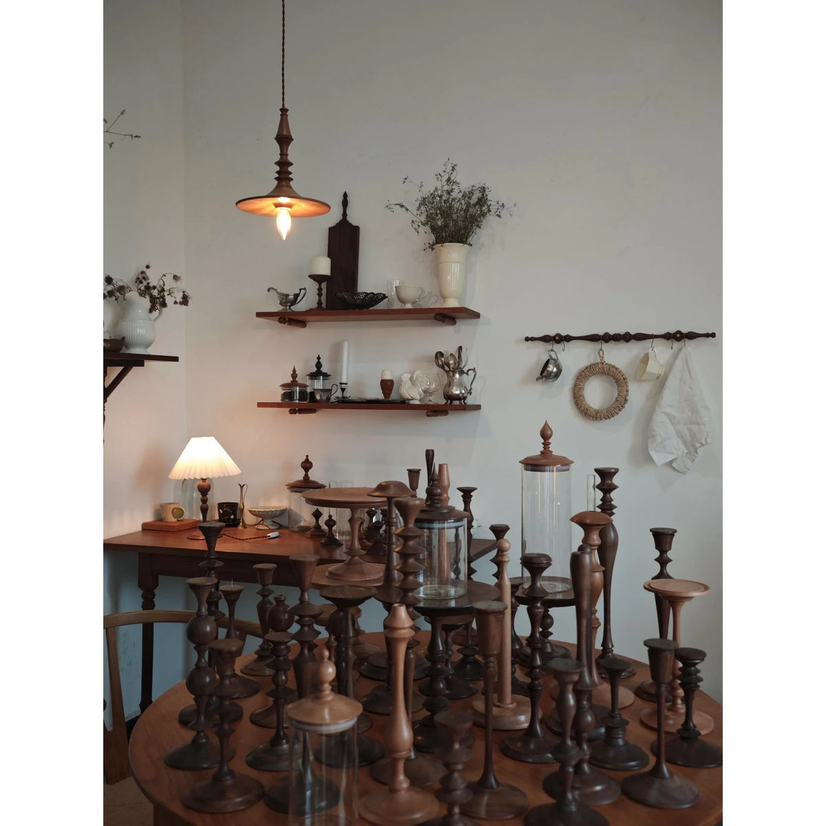 Spindle Pendant Light in walnut for Kitchen Island by AUVIELIGHT