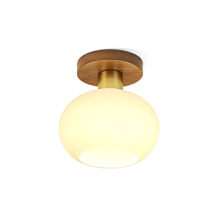 Modern Flush Mount in walnut for Low Ceilings by AUVIELIGHT, ∅ 7.1" x H 6.3" / Dia 18cm x H 16cm / Walnut color & Copper