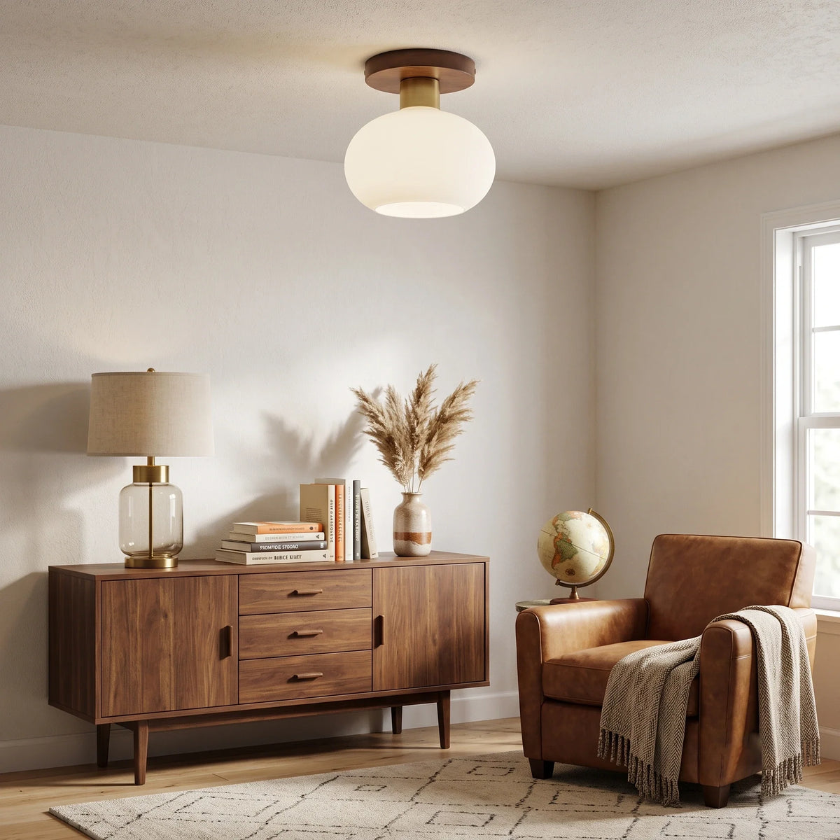 Modern Flush Mount in walnut for Low Ceilings by AUVIELIGHT