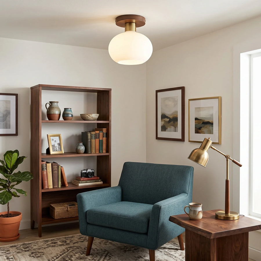Modern Flush Mount in walnut for Low Ceilings by AUVIELIGHT