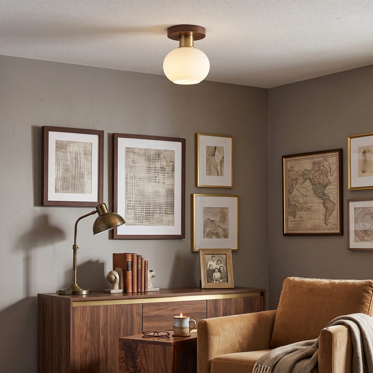 Modern Flush Mount in walnut for Low Ceilings by AUVIELIGHT