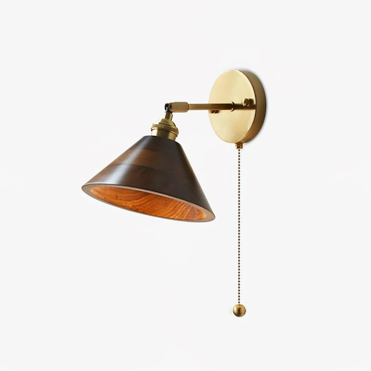 Modern Wall Sconce in walnut for Hallway by AUVIELIGHT, Model B Size ∅ 7.1" x H 6.3" / Brass & Walnut Wood