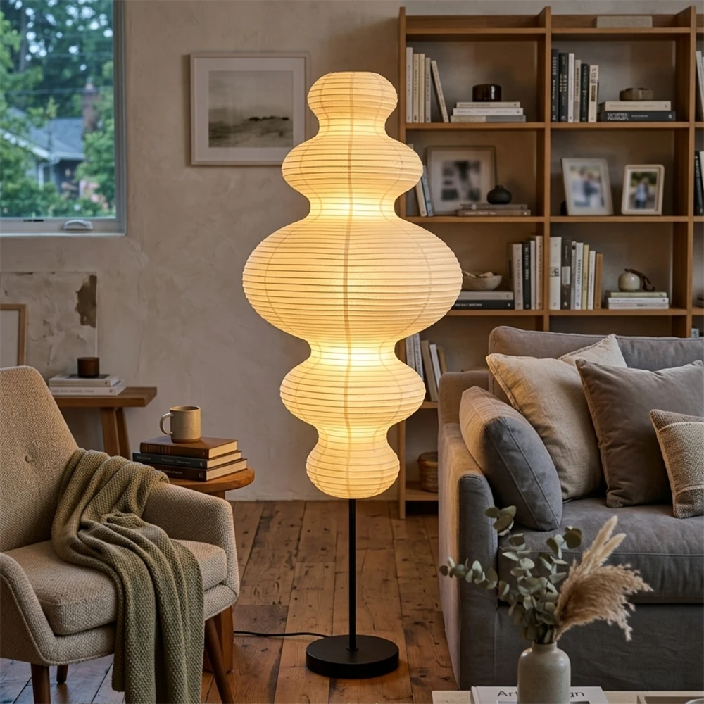 Akari E Floor Lamp in washi paper for Living Room by AUVIELIGHT