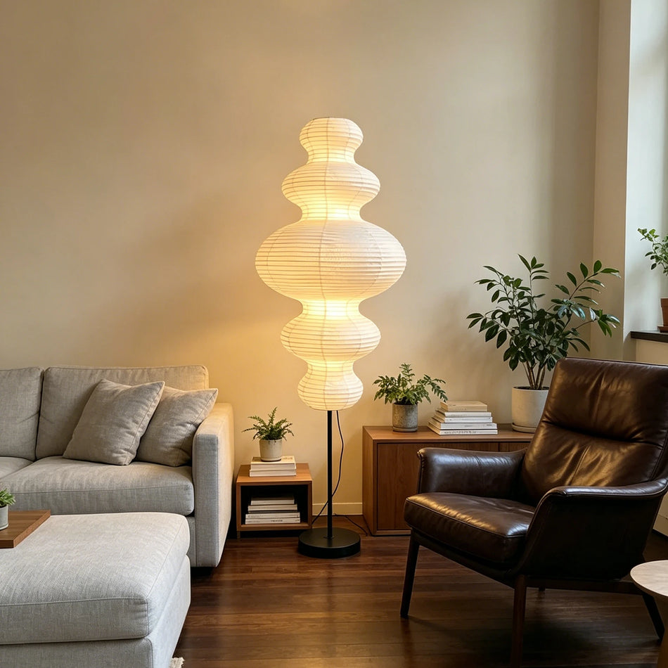 Akari E Floor Lamp in washi paper for Living Room by AUVIELIGHT