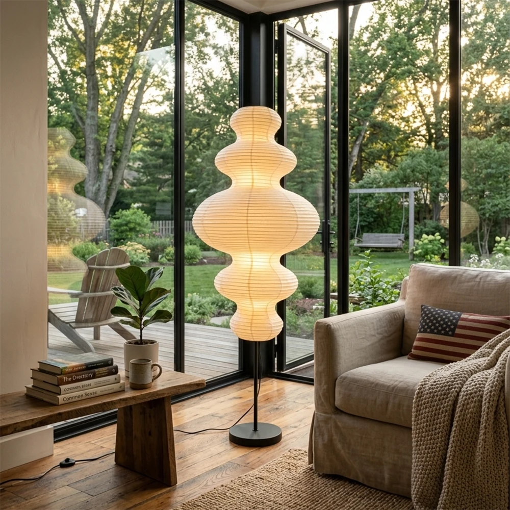 Akari E Floor Lamp in washi paper for Living Room by AUVIELIGHT