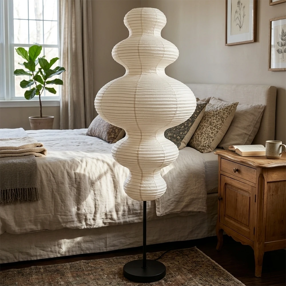 Akari E Floor Lamp in washi paper for Living Room by AUVIELIGHT