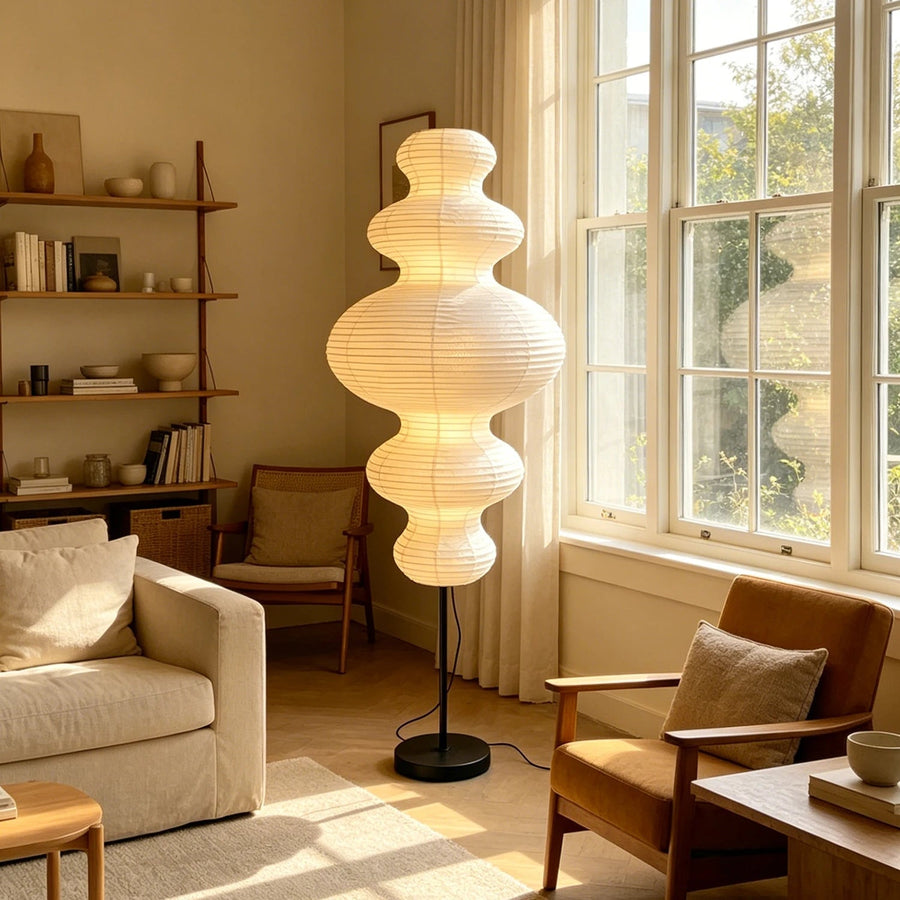 Akari E Floor Lamp in washi paper for Living Room by AUVIELIGHT