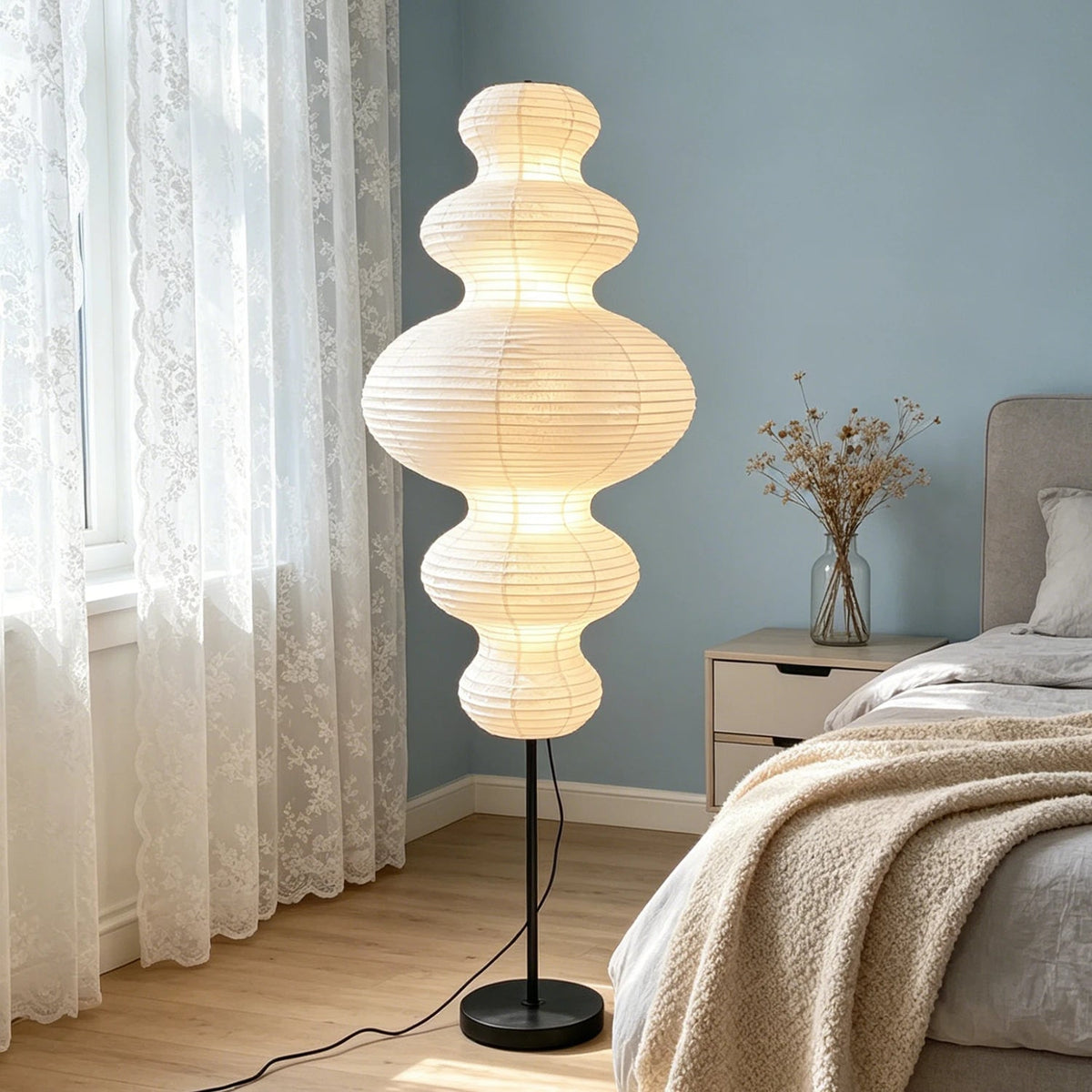 Akari E Floor Lamp in washi paper for Living Room by AUVIELIGHT