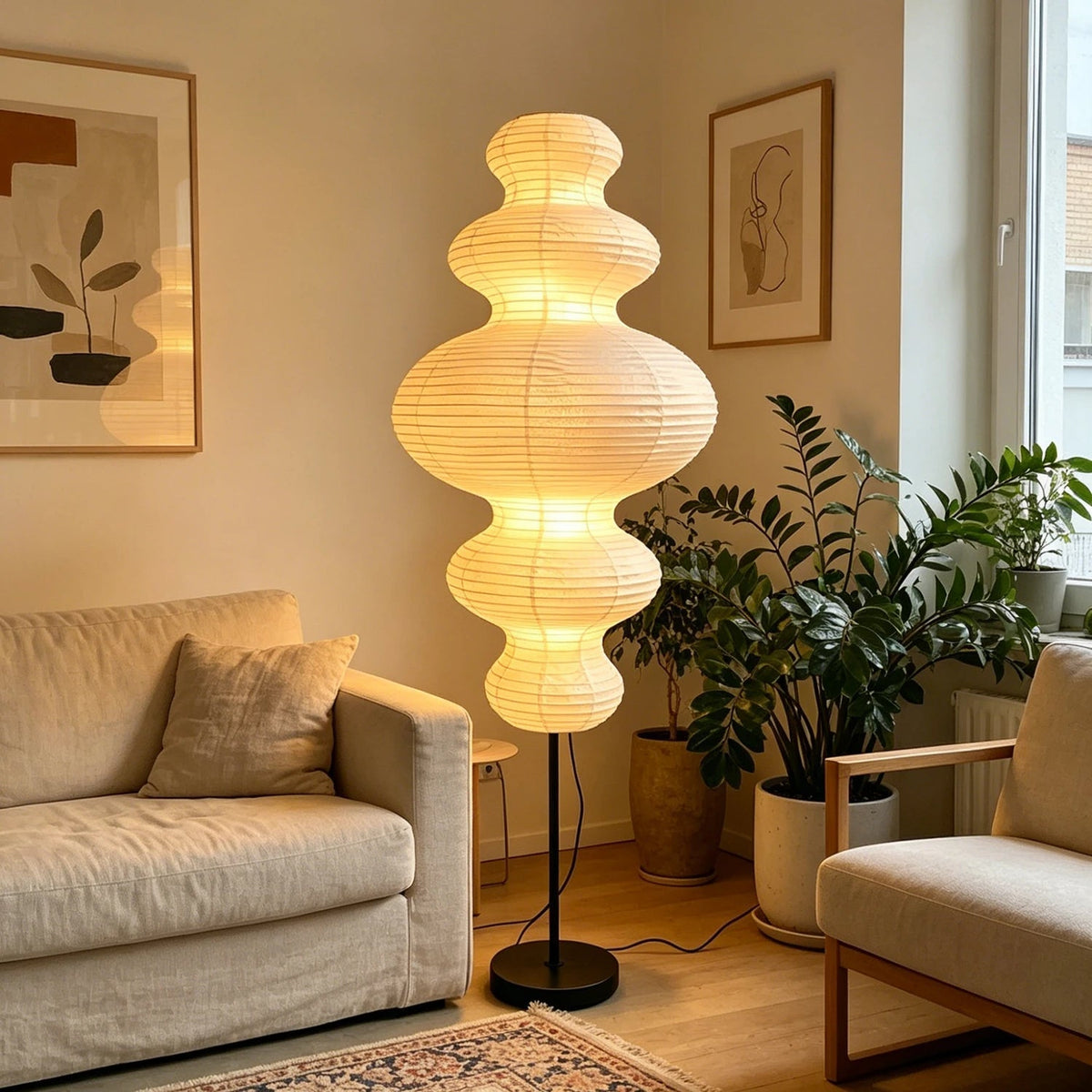Akari E Floor Lamp in washi paper for Living Room by AUVIELIGHT