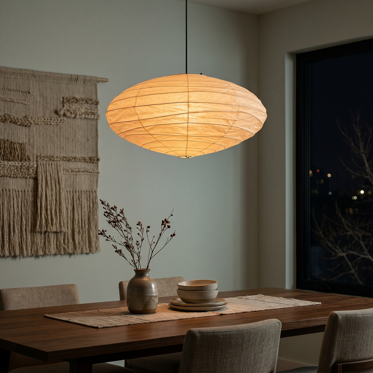 Akari EN Pendant Light in washi paper for Kitchen Island by AUVIELIGHT