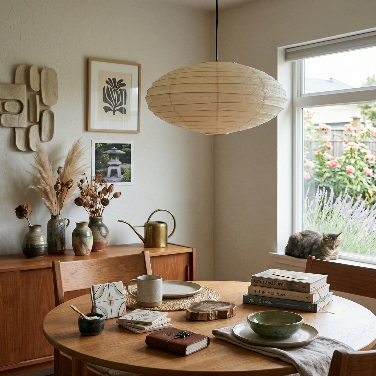 Akari EN Pendant Light in washi paper for Kitchen Island by AUVIELIGHT