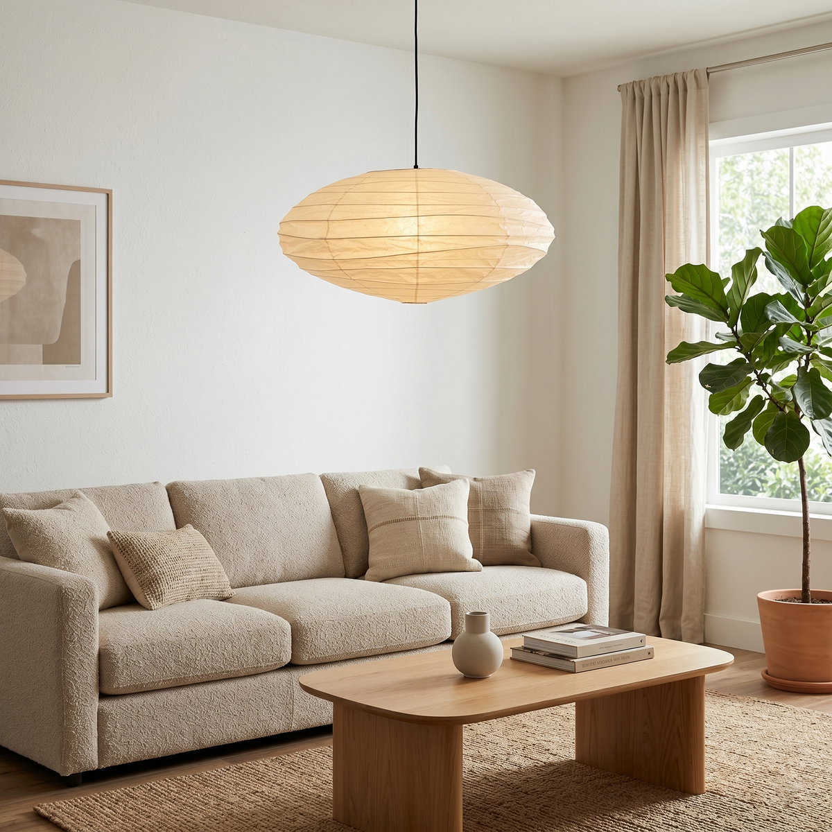 Akari EN Pendant Light in washi paper for Kitchen Island by AUVIELIGHT