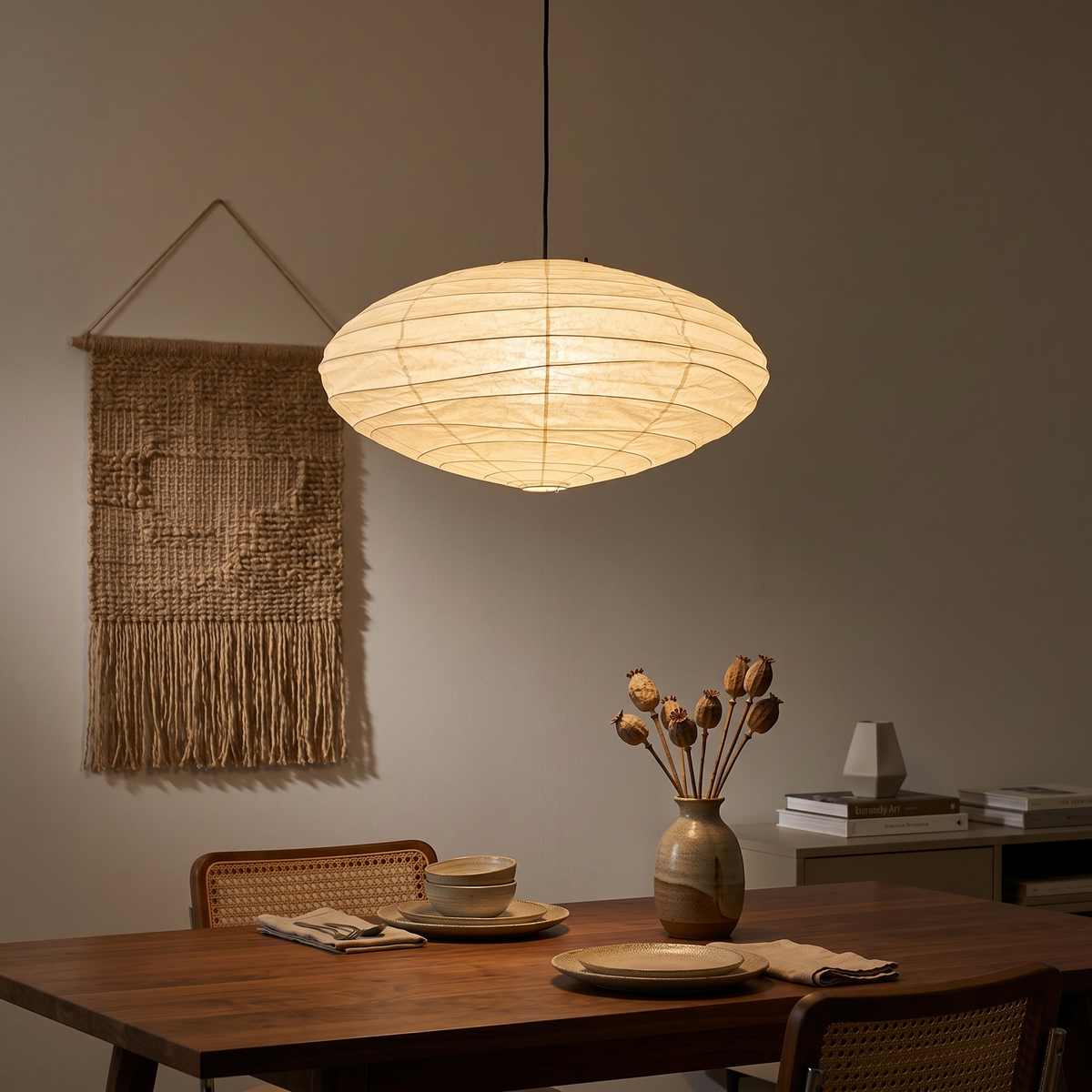 Akari EN Pendant Light in washi paper for Kitchen Island by AUVIELIGHT