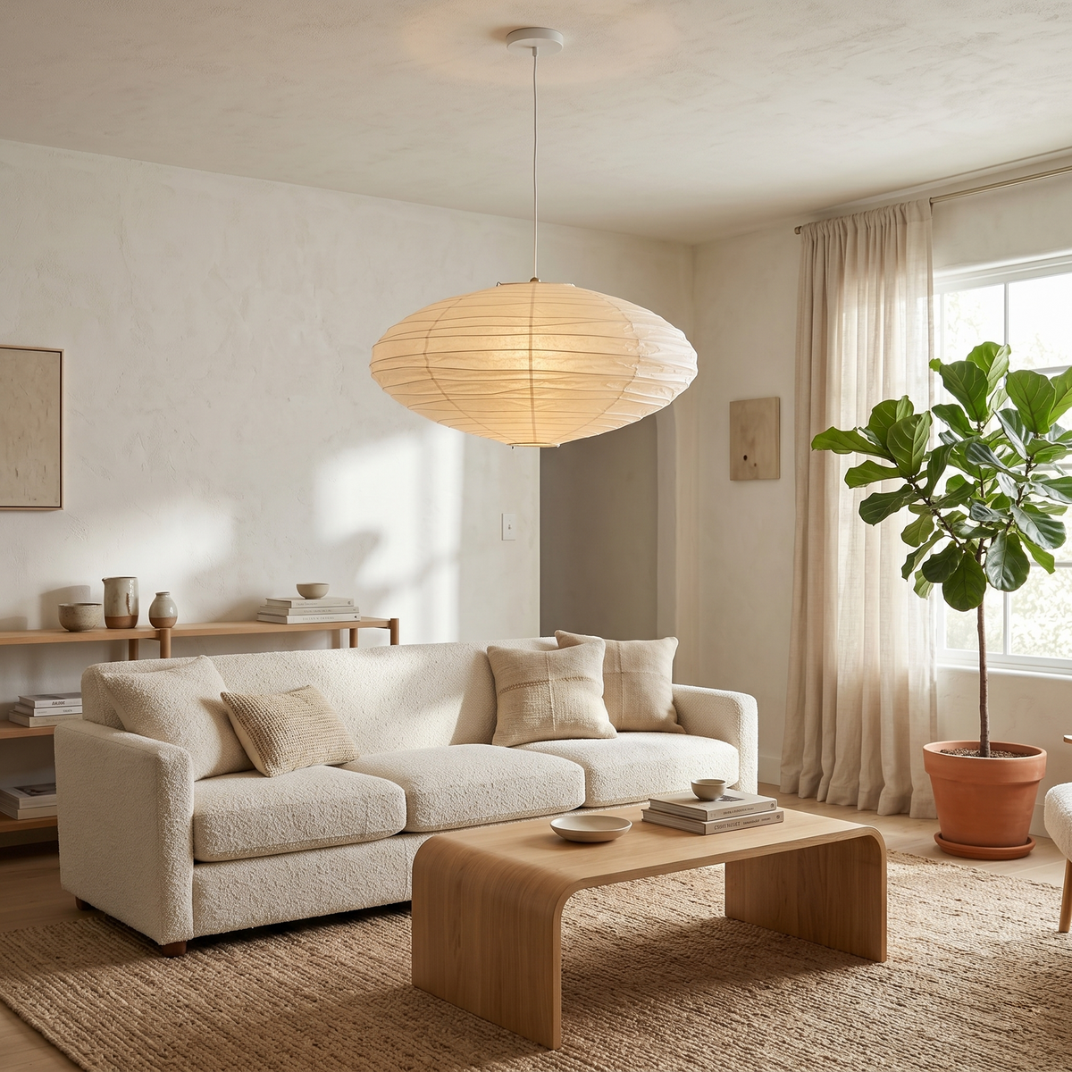 Akari EN Pendant Light in washi paper for Kitchen Island by AUVIELIGHT