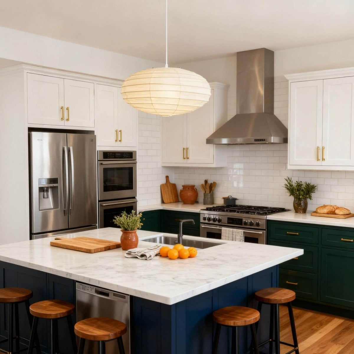 Akari EN Pendant Light in washi paper for Kitchen Island by AUVIELIGHT