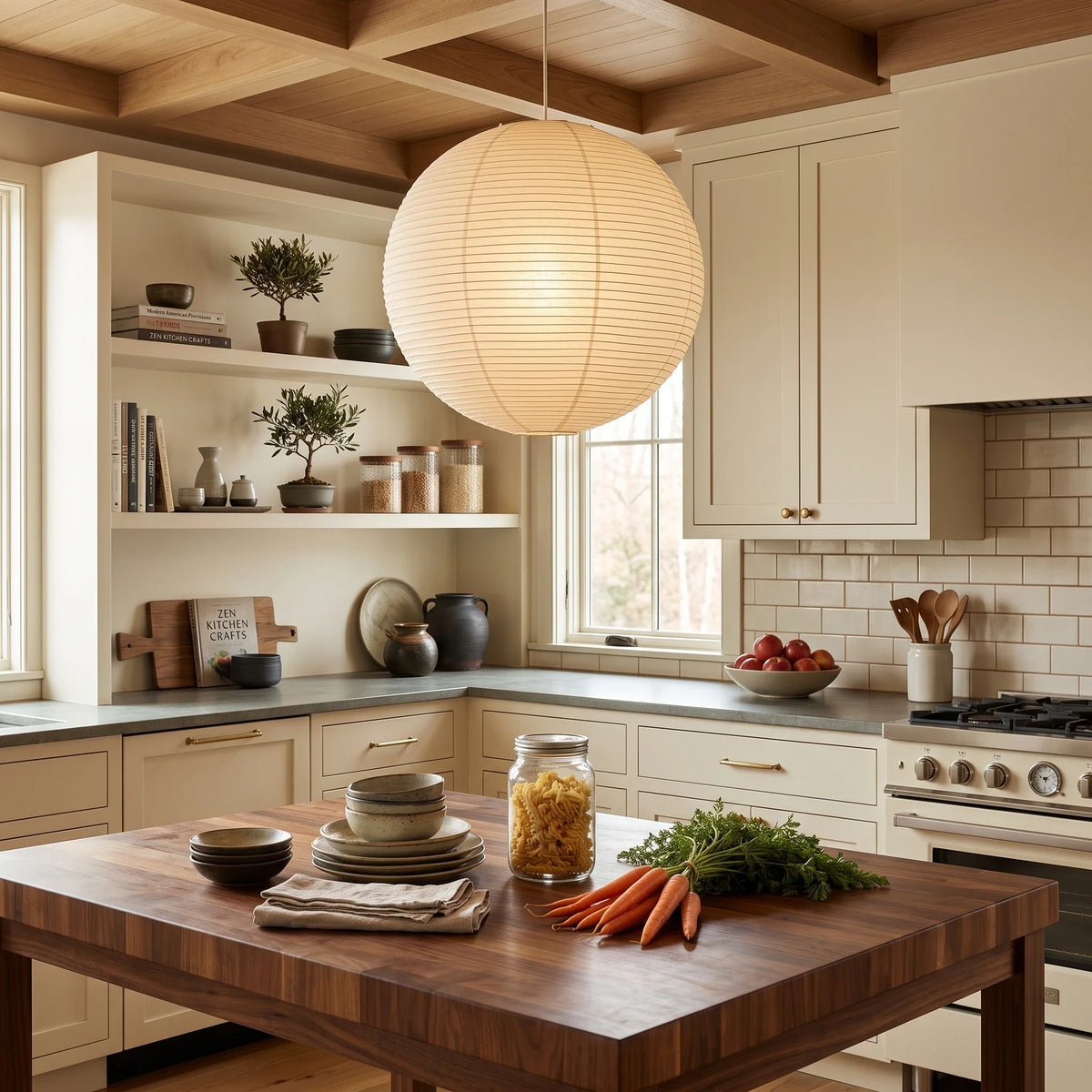 Globe Pendant Light in washi paper for Kitchen Island by AUVIELIGHT