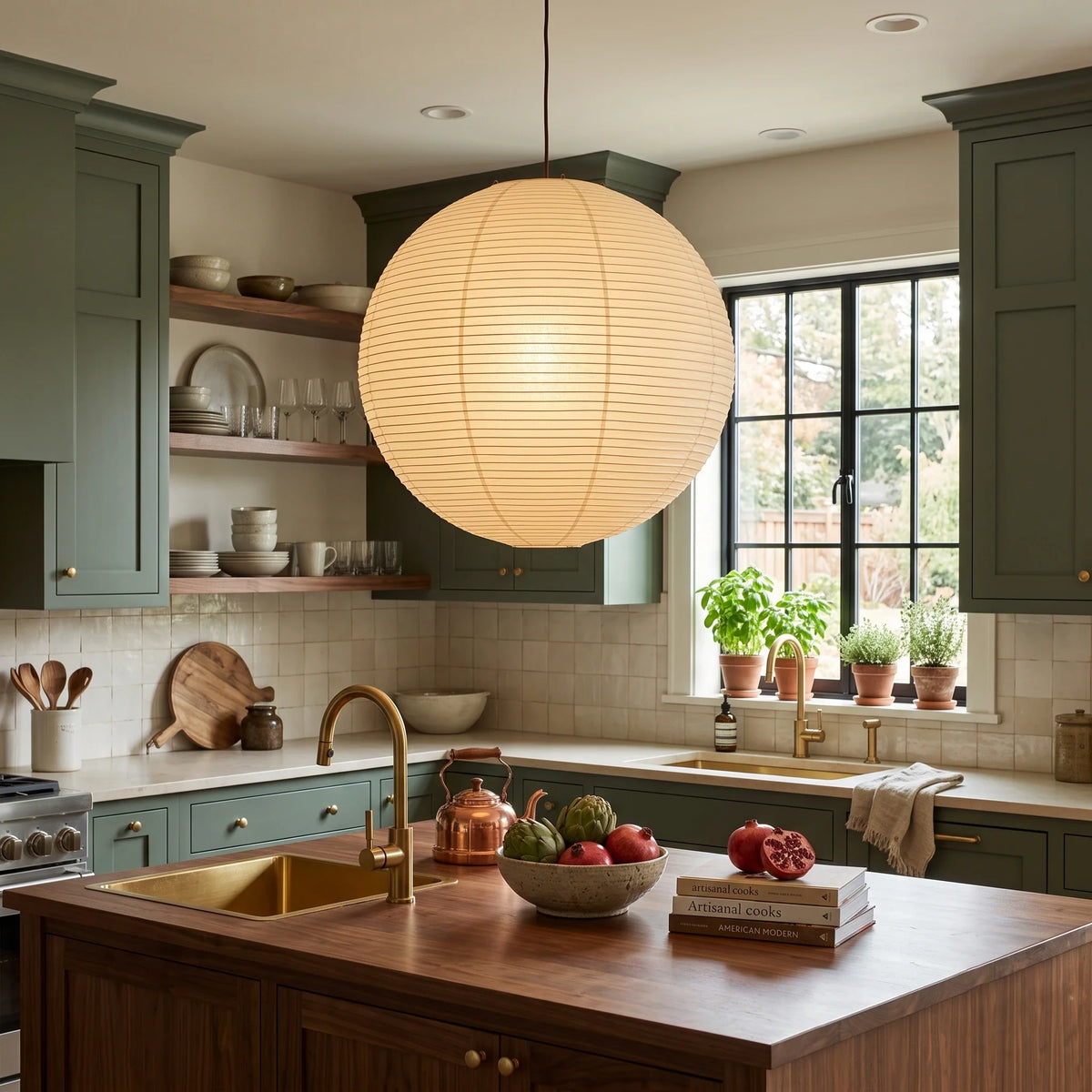 Globe Pendant Light in washi paper for Kitchen Island by AUVIELIGHT