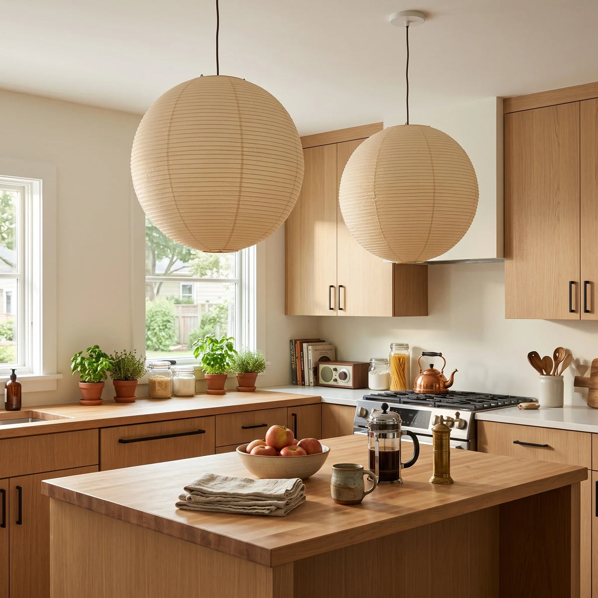 Globe Pendant Light in washi paper for Kitchen Island by AUVIELIGHT