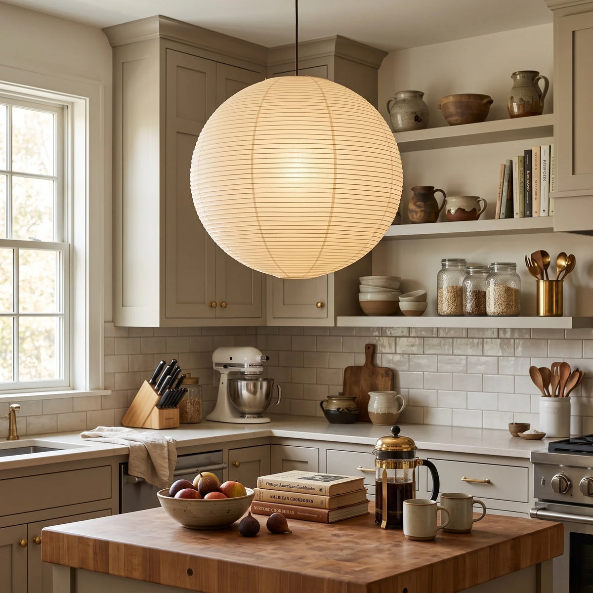 Globe Pendant Light in washi paper for Kitchen Island by AUVIELIGHT