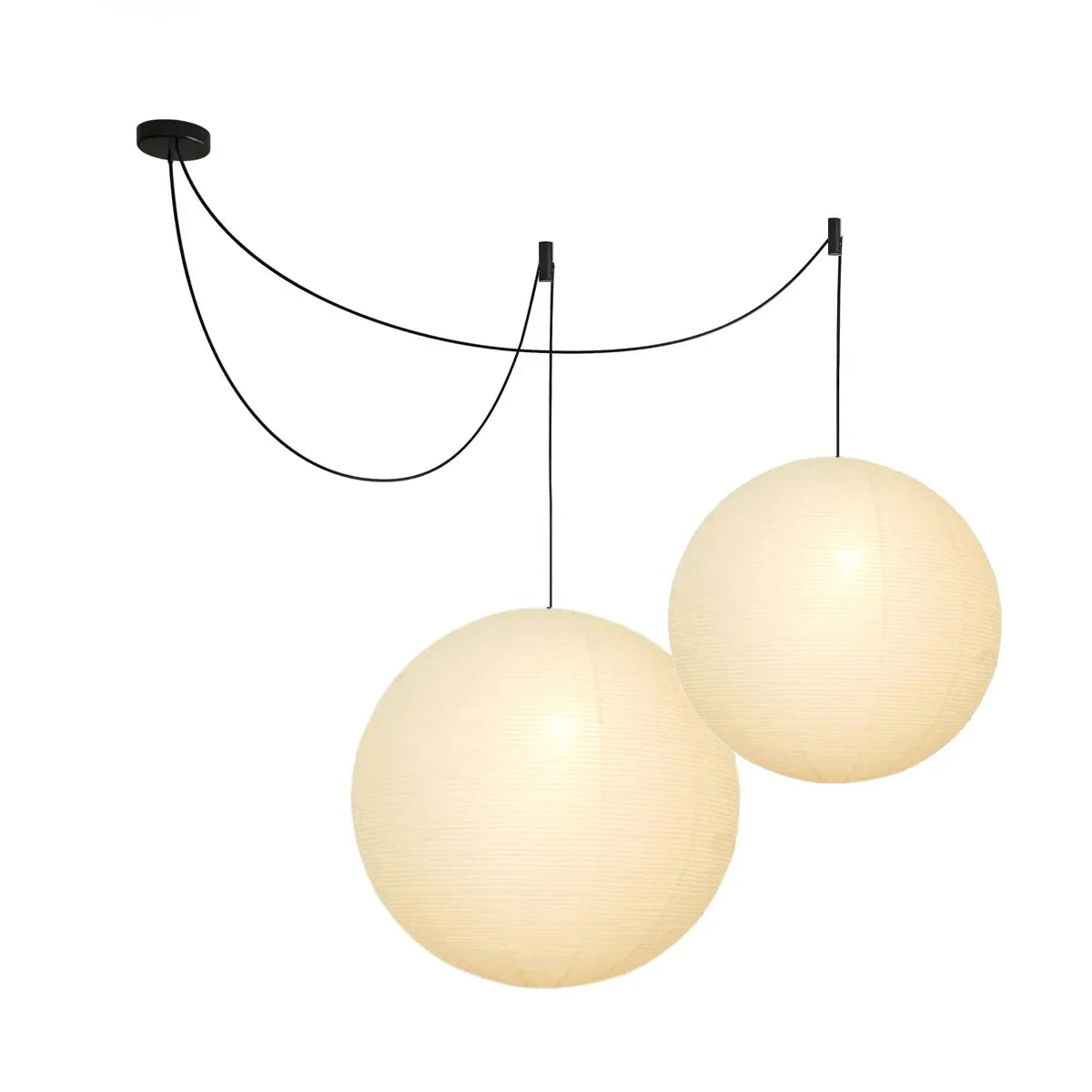 Globe Pendant Light in washi paper for Kitchen Island by AUVIELIGHT, 2-lights ∅ 15.7" + ∅ 23.6" / White