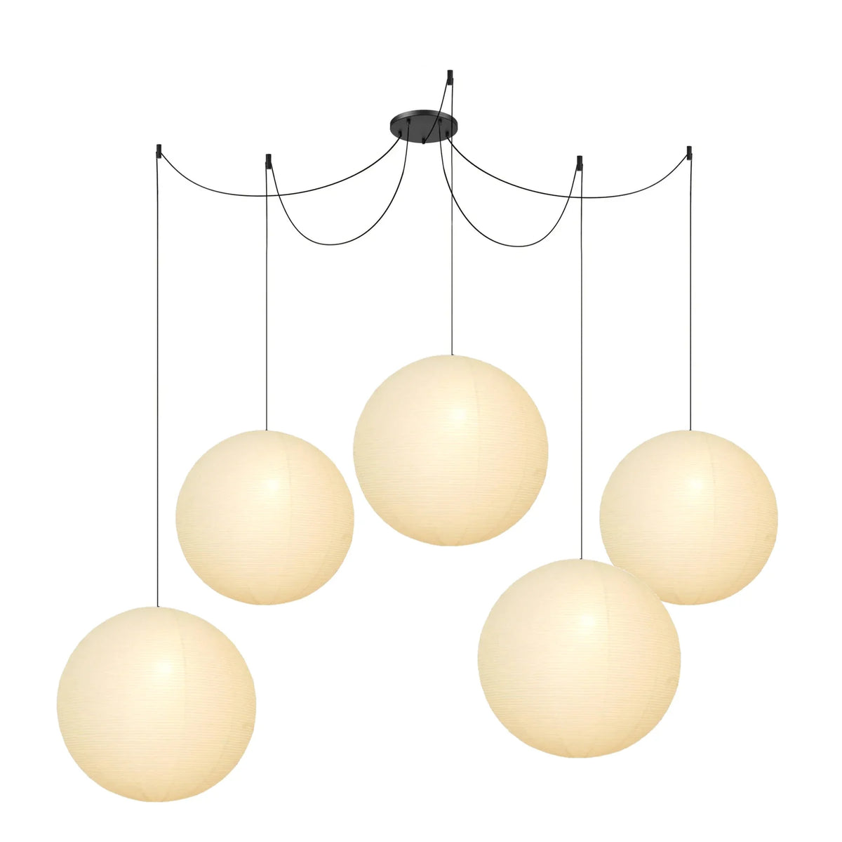 Globe Pendant Light in washi paper for Kitchen Island by AUVIELIGHT, 5-lights ∅ 15.7"+∅ 15.7"+∅ 23.6"+∅ 31.5"+∅ 31.5" / White
