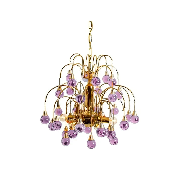 Waterfall Globe Chandelier in glass for Dining Room by AUVIELIGHT, 6 heads D 60cm x H 60cm / ∅ 23.6″ x H 23.6″ / Copper & Purple
