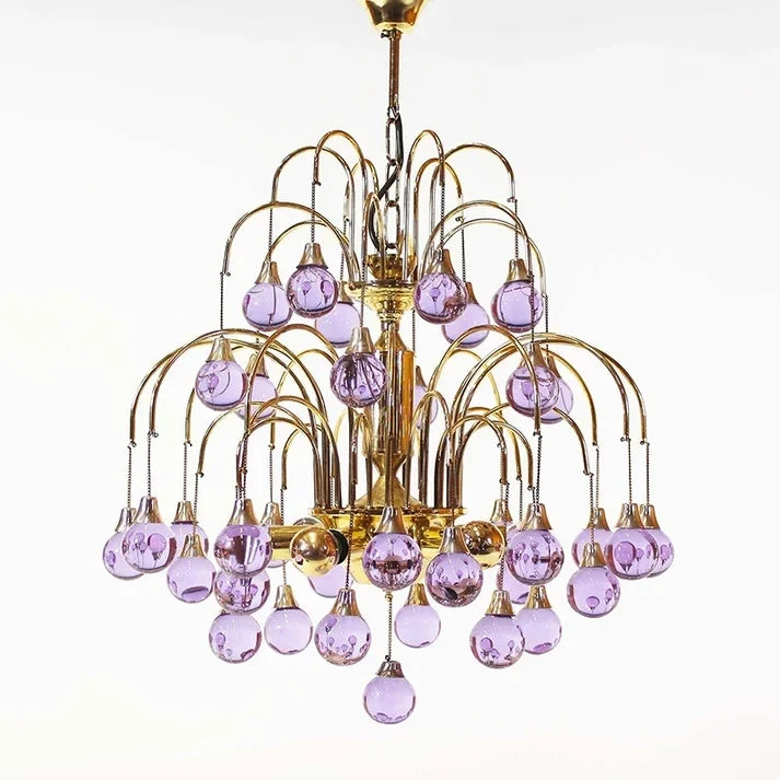 Waterfall Globe Chandelier in glass for Dining Room by AUVIELIGHT, 8 heads D 80cm x H 70cm / ∅ 31.5″ x H 27.6″ / Copper & Purple