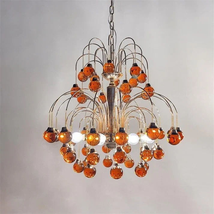 Waterfall Globe Chandelier in glass for Dining Room by AUVIELIGHT, 8 heads D 80cm x H 70cm / ∅ 31.5″ x H 27.6″ / Copper & Red