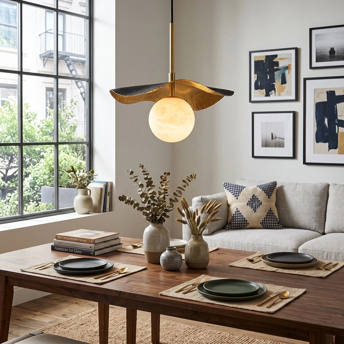 Wavy Pendant Light in alabaster for Kitchen Island by AUVIELIGHT
