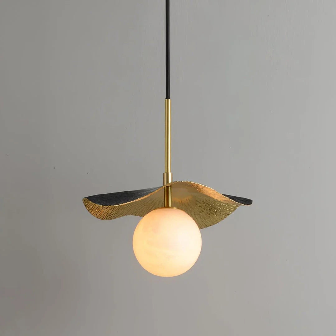 Wavy Pendant Light in alabaster for Kitchen Island by AUVIELIGHT, ∅ 9.8" x H 9.1"/ Dia 25cm x H 23cm / Black+Brass