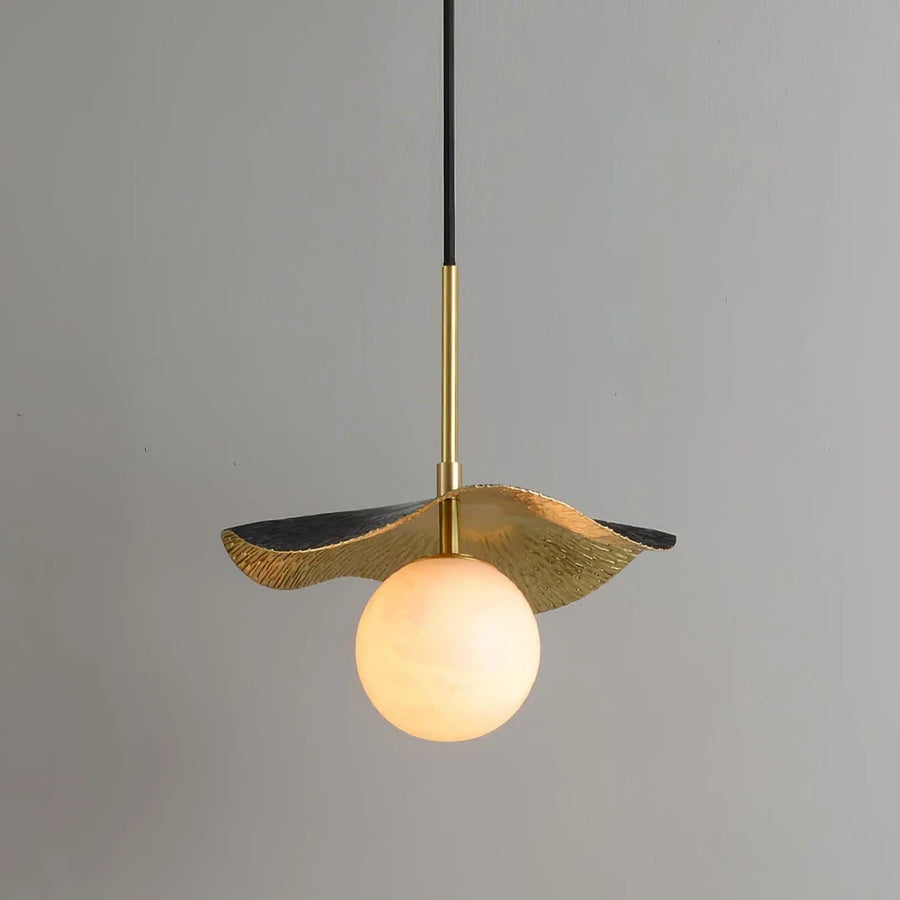 Wavy Pendant Light in alabaster for Kitchen Island by AUVIELIGHT, ∅ 9.8" x H 9.1"/ Dia 25cm x H 23cm / Black+Brass