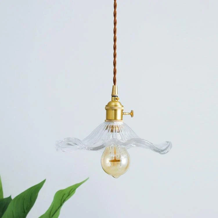 Wavy Pendant Light in green glass for Kitchen Island by AUVIELIGHT, ∅ 9.8"x H 4.9"/ Dia 25cm x H 12.5cm / Gold & Clear