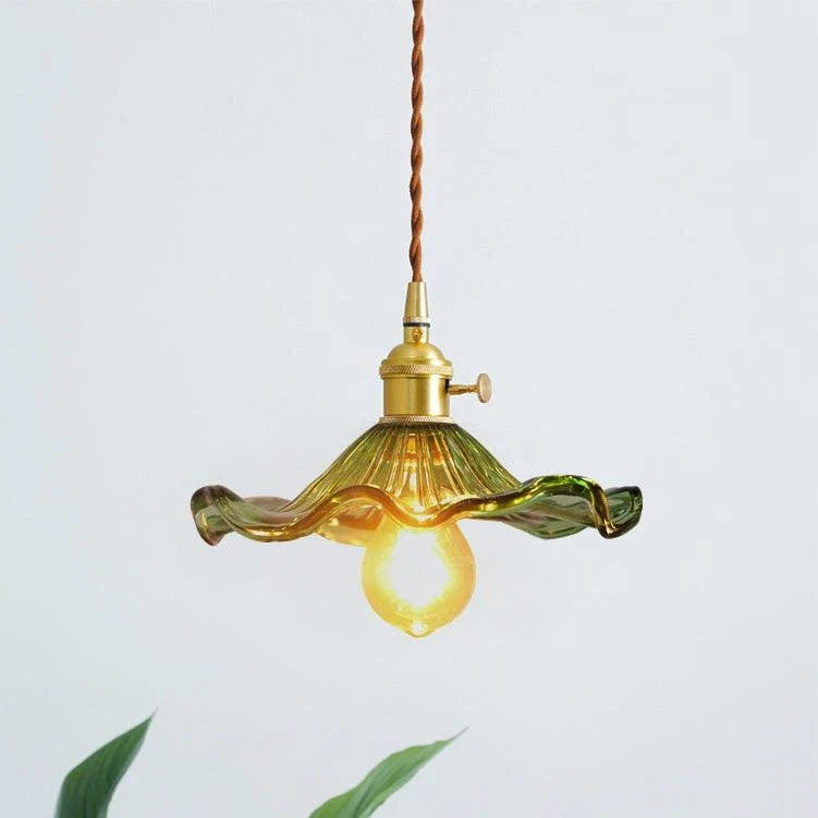 Wavy Pendant Light in green glass for Kitchen Island by AUVIELIGHT, ∅ 9.8"x H 4.9"/ Dia 25cm x H 12.5cm / Gold & Green