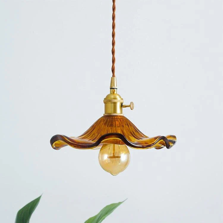 Wavy Pendant Light in green glass for Kitchen Island by AUVIELIGHT, ∅ 9.8"x H 4.9"/ Dia 25cm x H 12.5cm / Gold &Brown