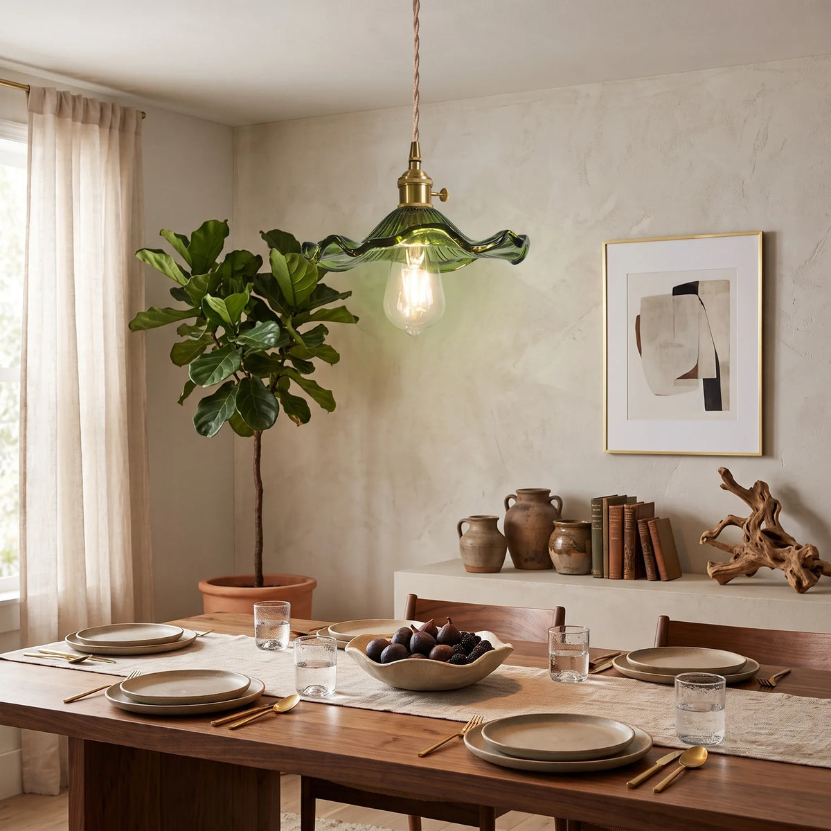 Wavy Pendant Light in green glass for Kitchen Island by AUVIELIGHT
