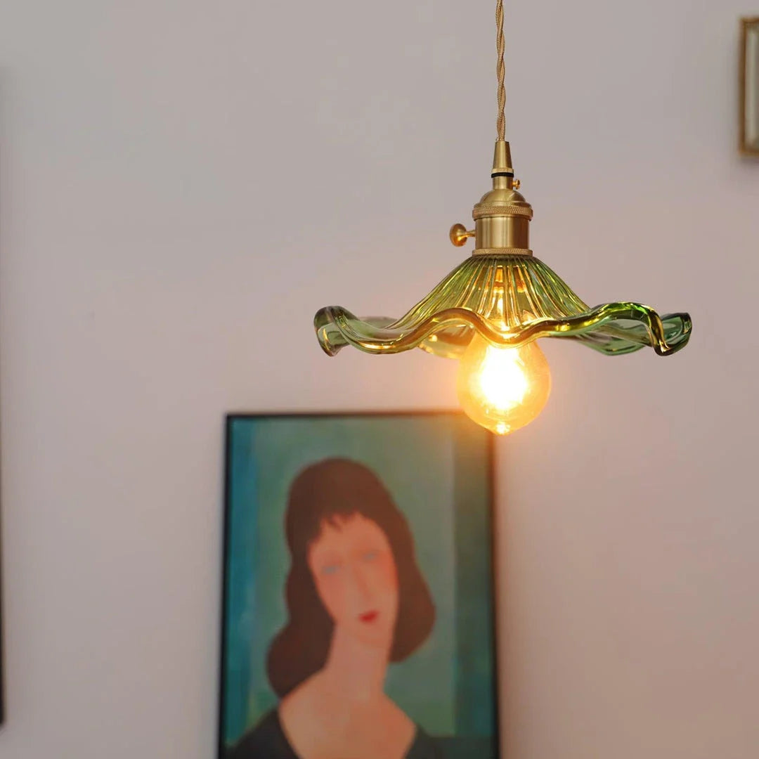 Wavy Pendant Light in green glass for Kitchen Island by AUVIELIGHT