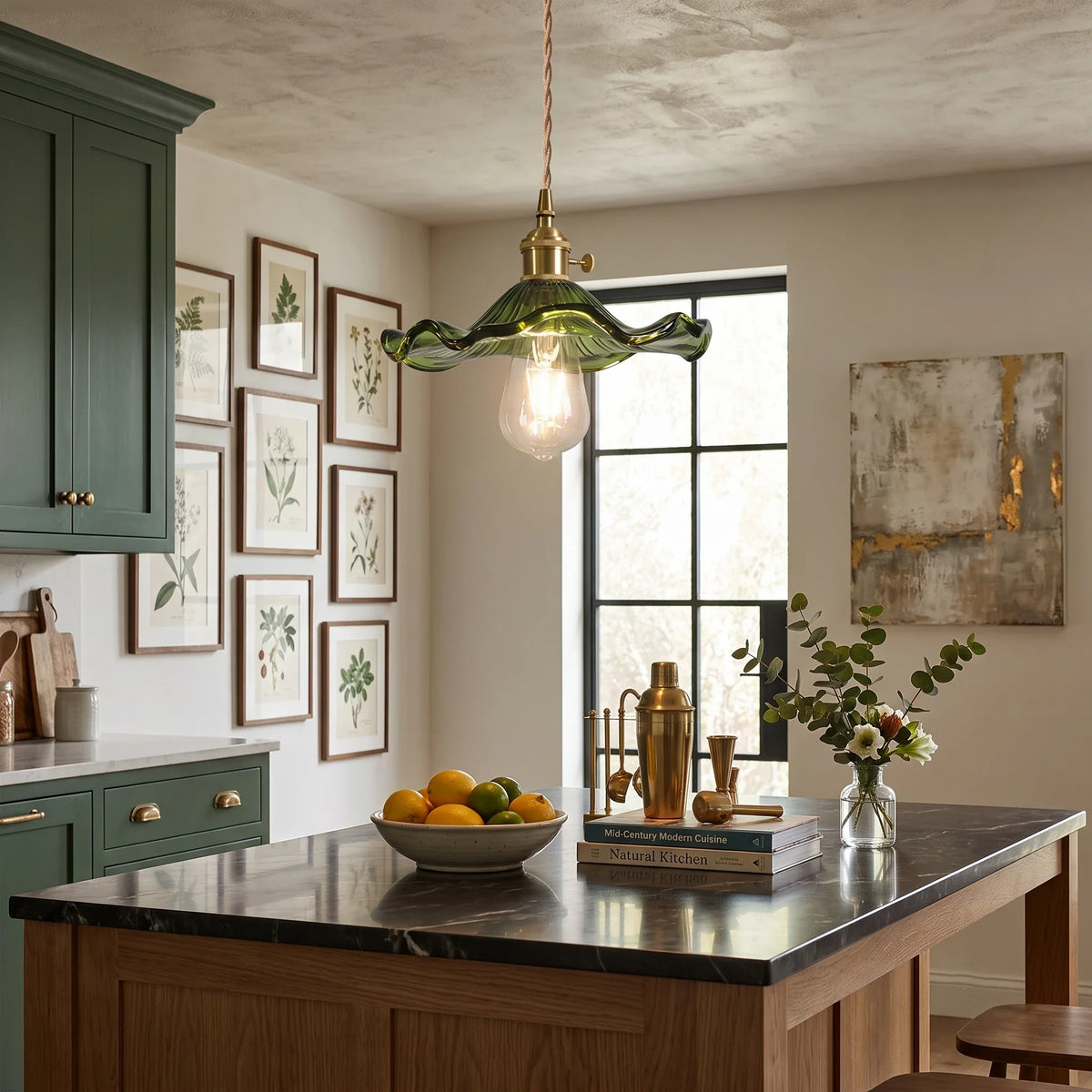 Wavy Pendant Light in green glass for Kitchen Island by AUVIELIGHT