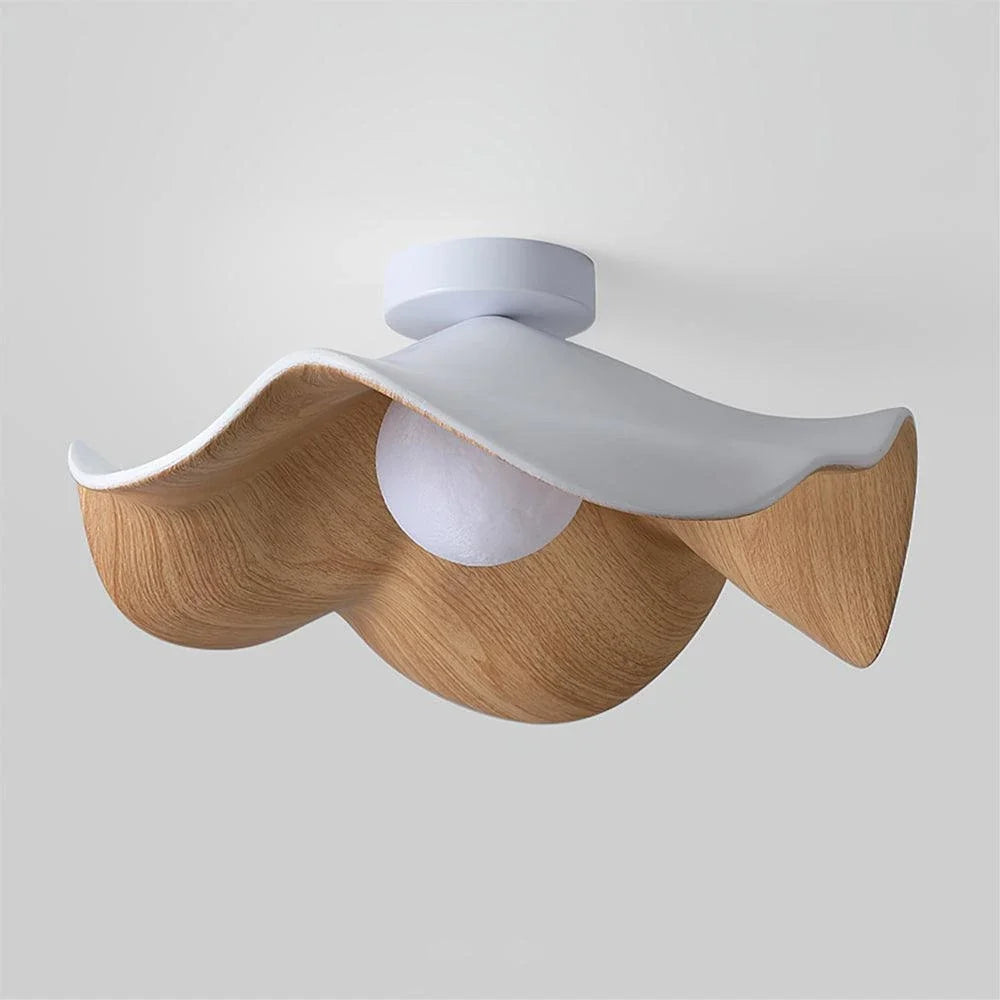 Wavy Lotus Flush Mount for Low Ceilings by AUVIELIGHT, ∅ 15.7"x H 6.3” / Dia40cm x H16cm / White & Wood color