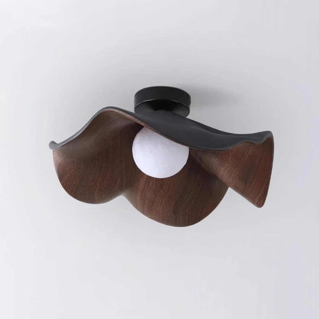 Wavy Lotus Flush Mount for Low Ceilings by AUVIELIGHT, ∅ 11" x H 3.9" / Dia 28cm x H10cm / Black & Walnut color