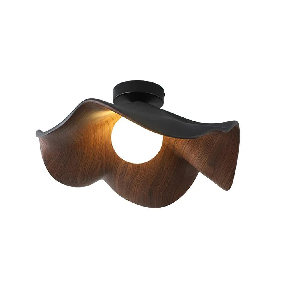 Wavy Lotus Flush Mount for Low Ceilings by AUVIELIGHT, ∅ 15.7"x H 6.3” / Dia40cm x H16cm / Black & Walnut color