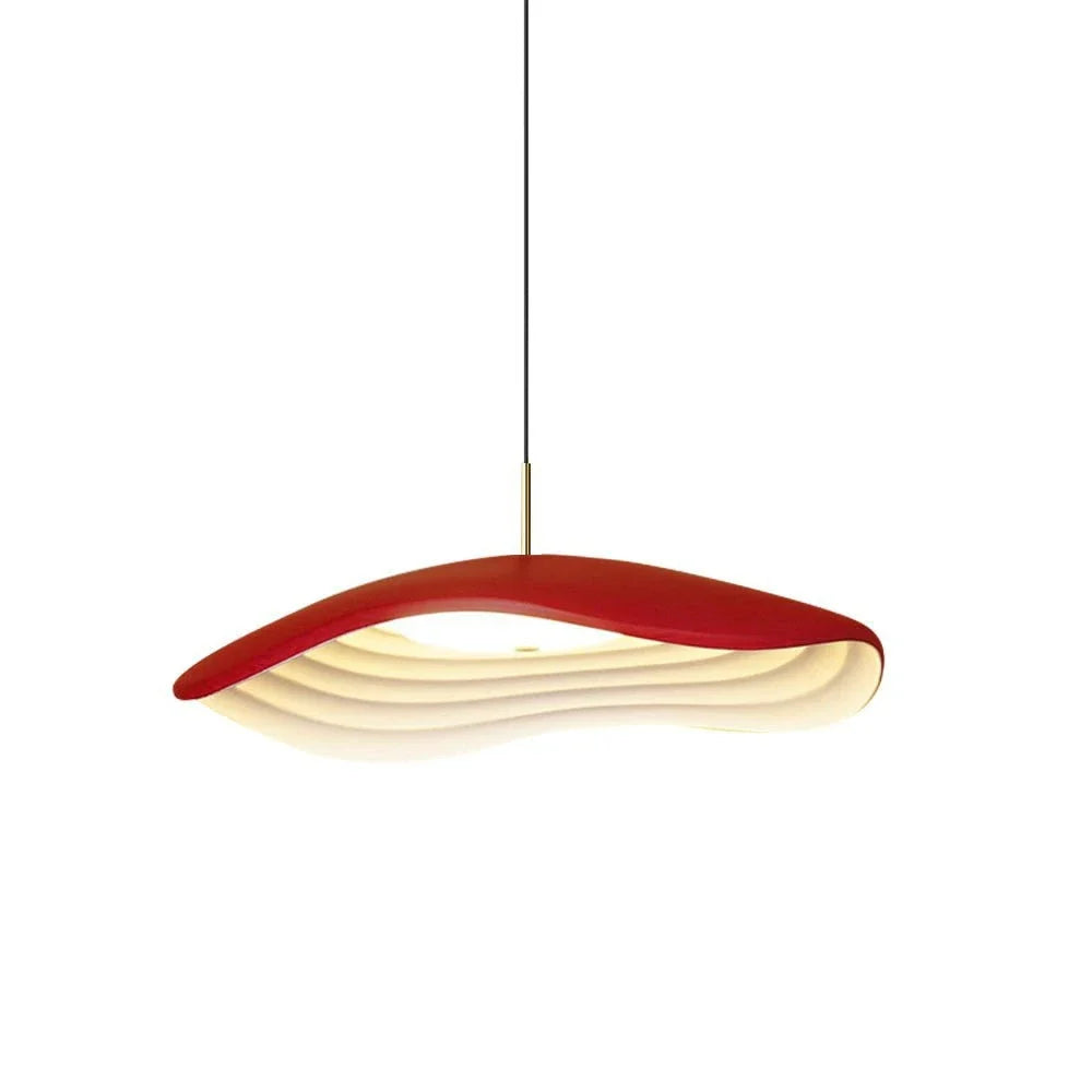 Resin Wavy Pendant Light for Kitchen Island by AUVIELIGHT, Dia 40cm x H 16cm/ ∅ 15.7" x H 6.2" / Red / Warm Light