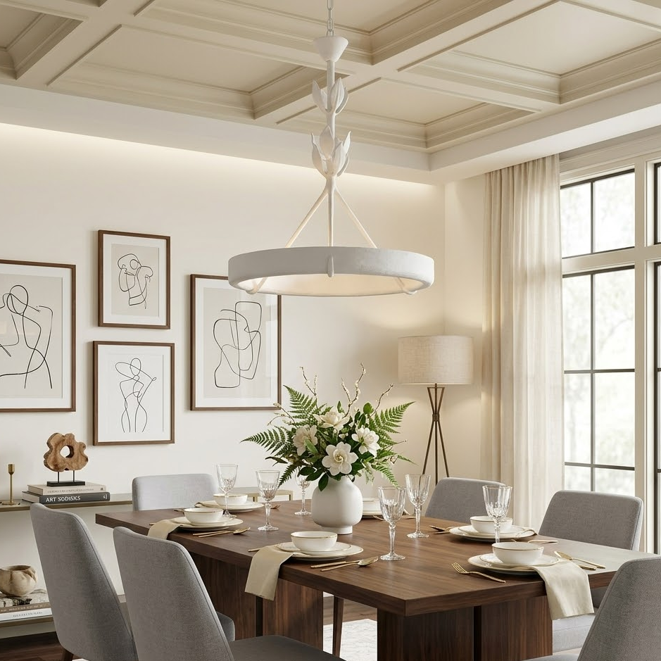 Plaster Chandelier in white for Dining Room by AUVIELIGHT