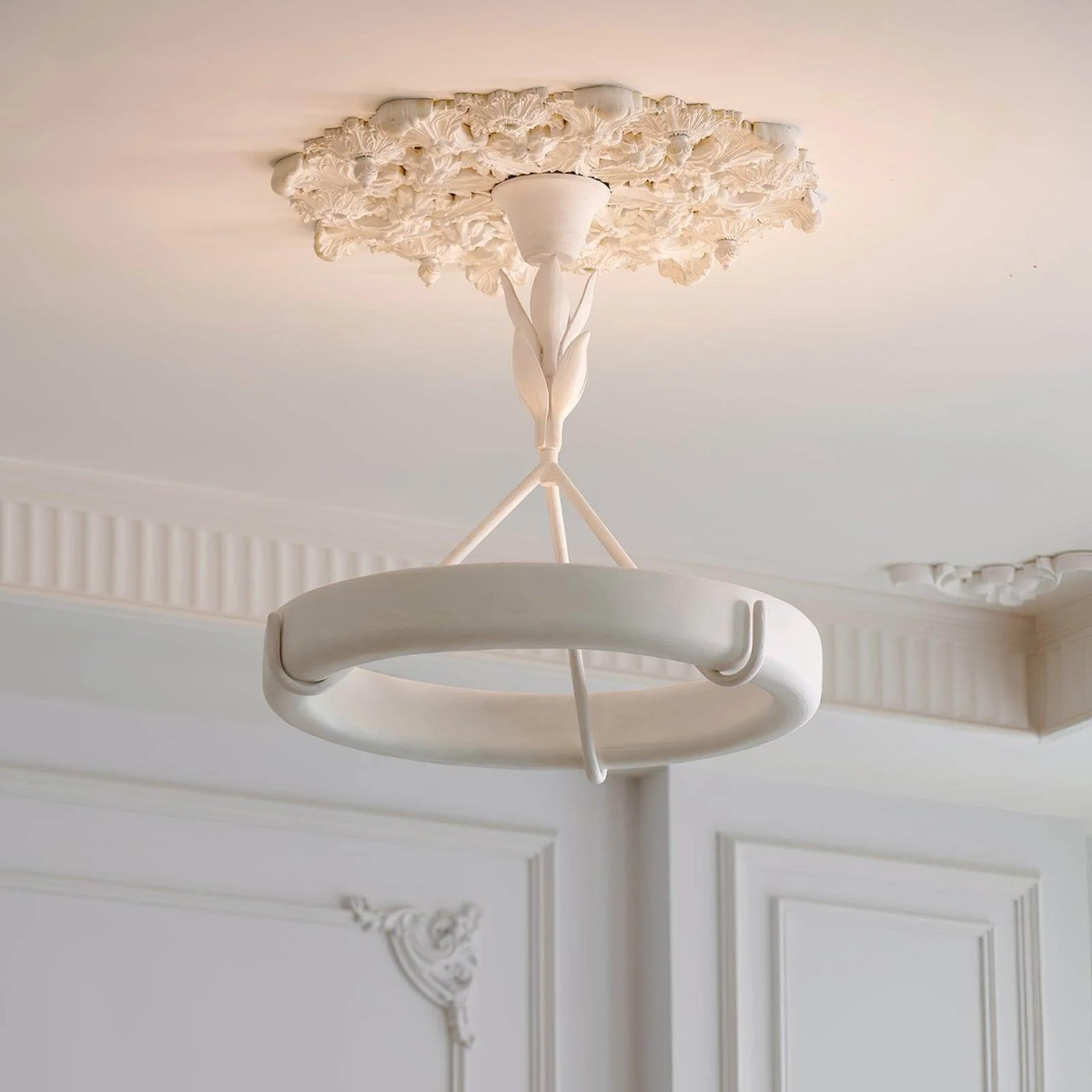 Plaster Chandelier in white for Dining Room by AUVIELIGHT