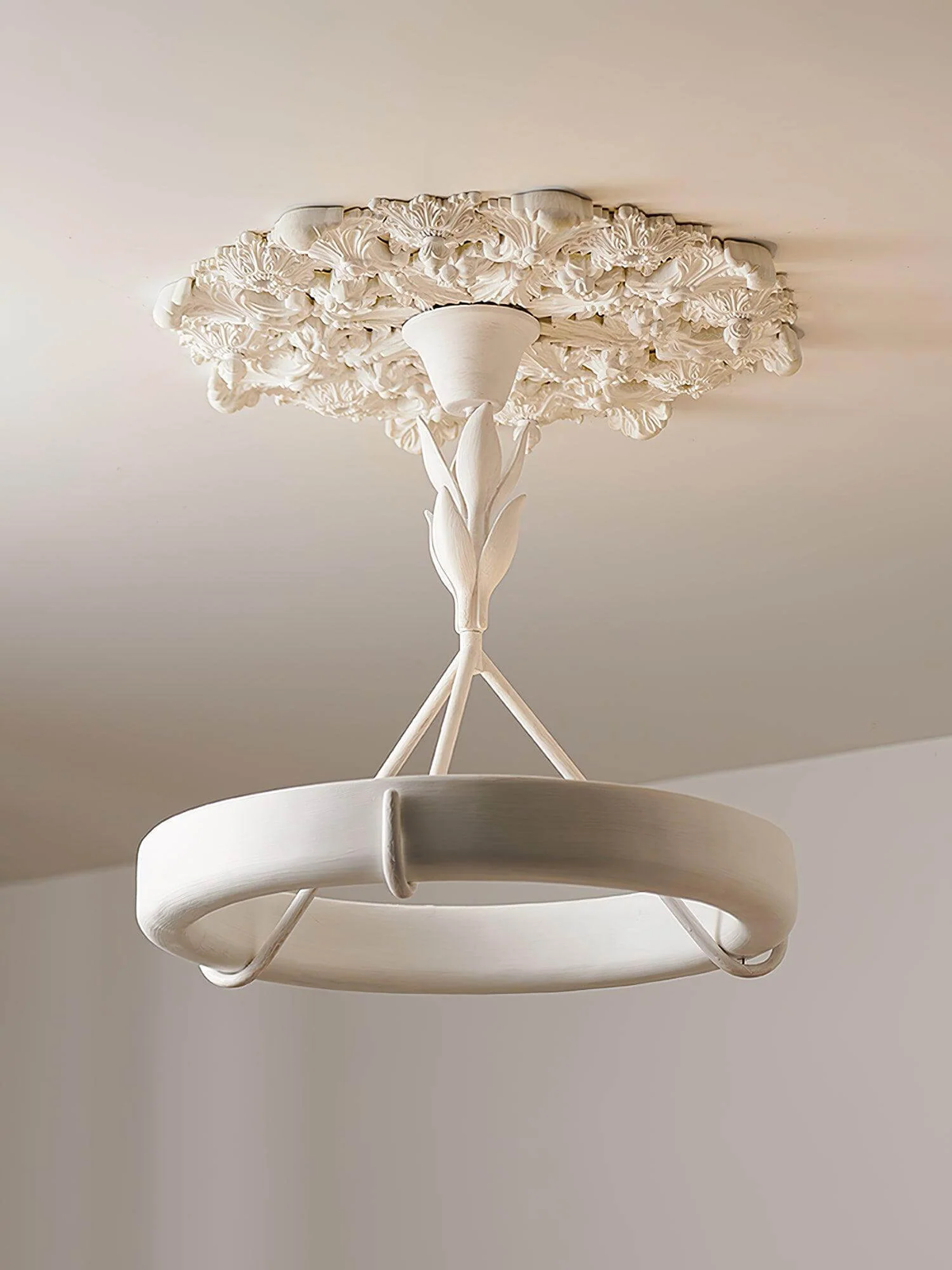 Plaster Chandelier in white for Dining Room by AUVIELIGHT