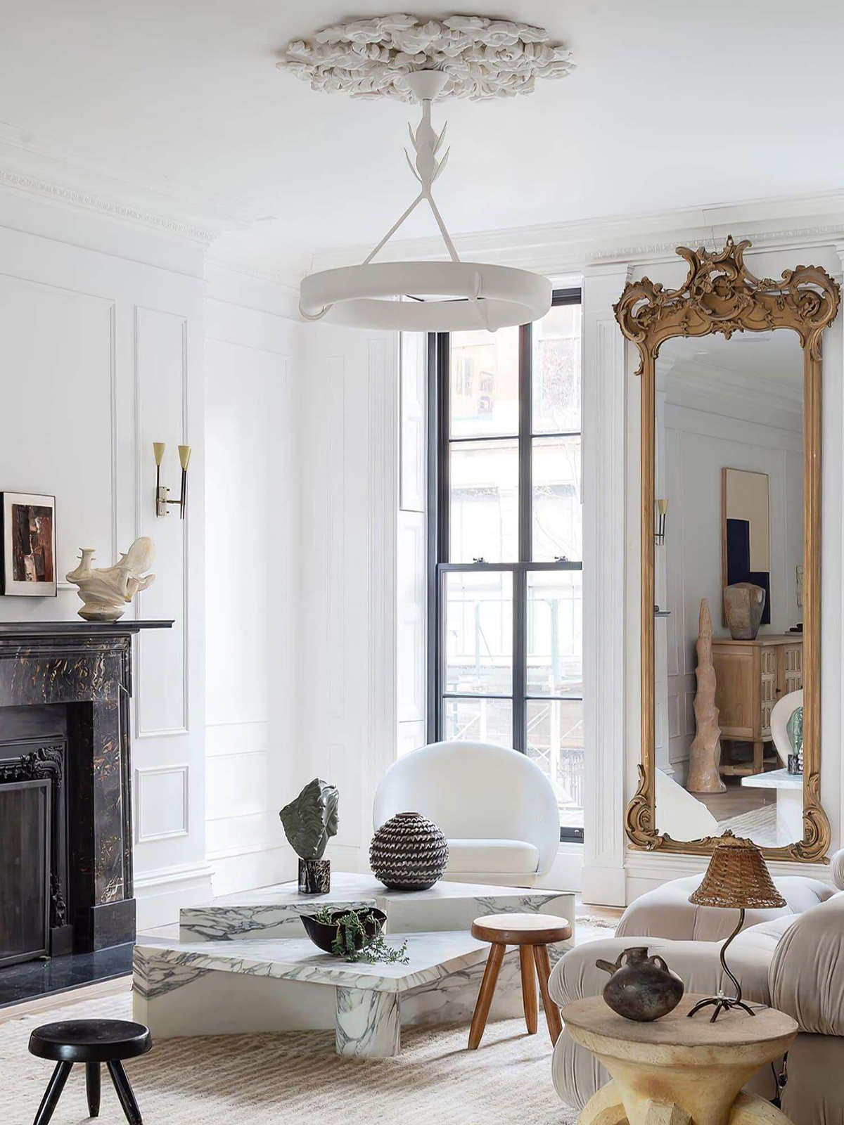 Plaster Chandelier in white for Dining Room by AUVIELIGHT