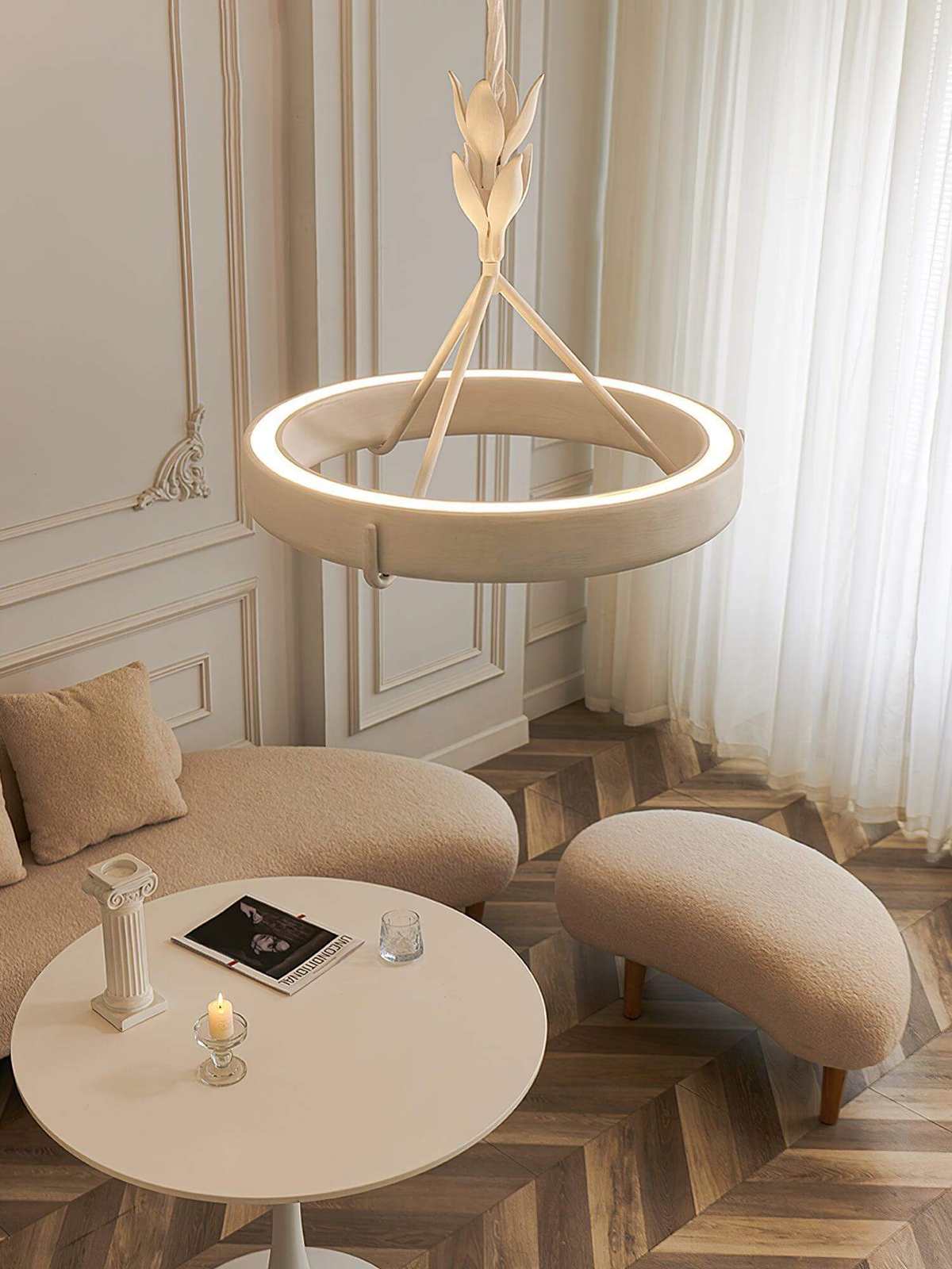 Plaster Chandelier in white for Dining Room by AUVIELIGHT